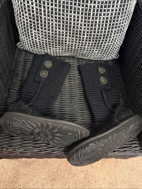 UGG Black Knit Button Mid-Calf Boots